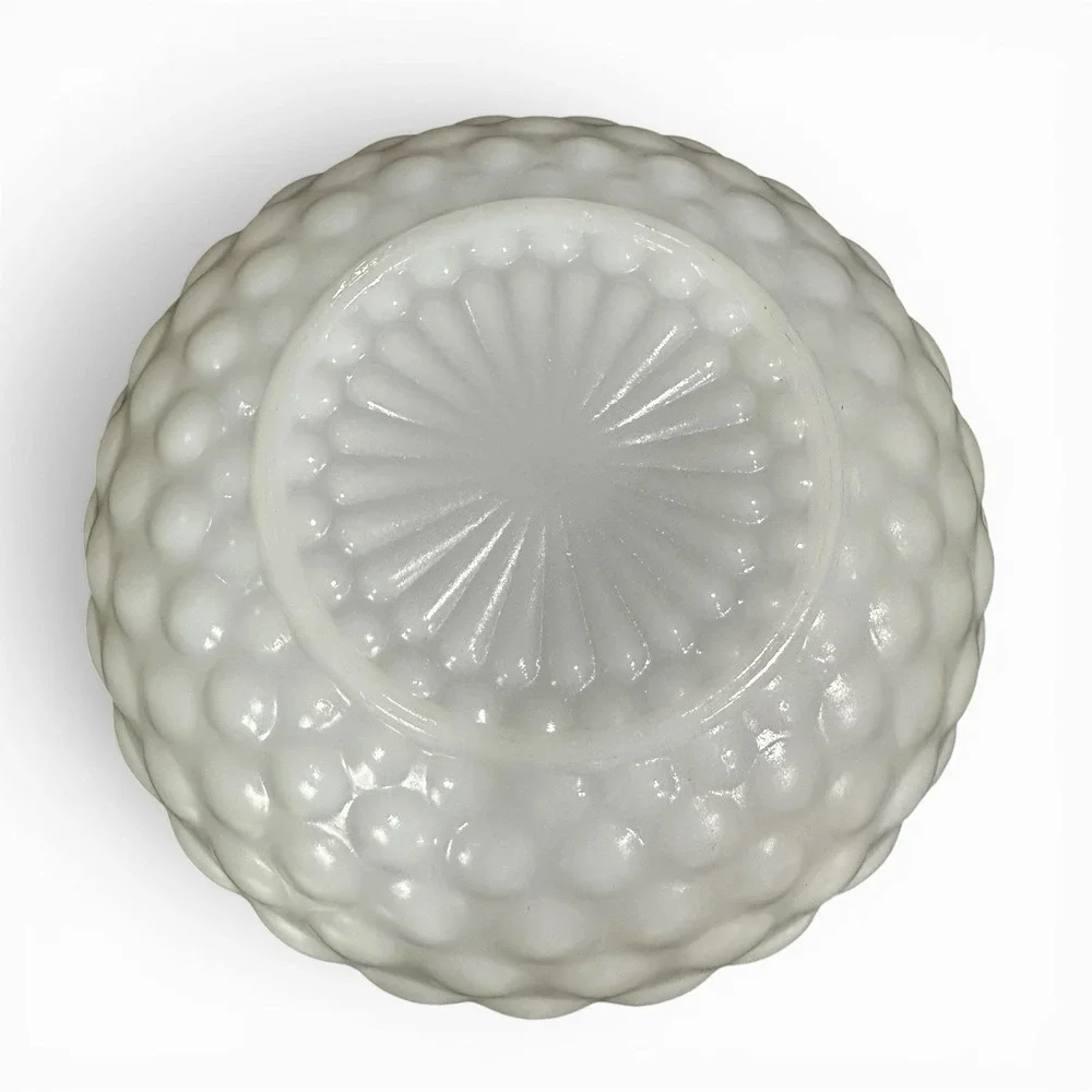 Vintage 1960s Anchor Hocking Bubble Milk Glass Serving Fruit Candy Bowl Cottage